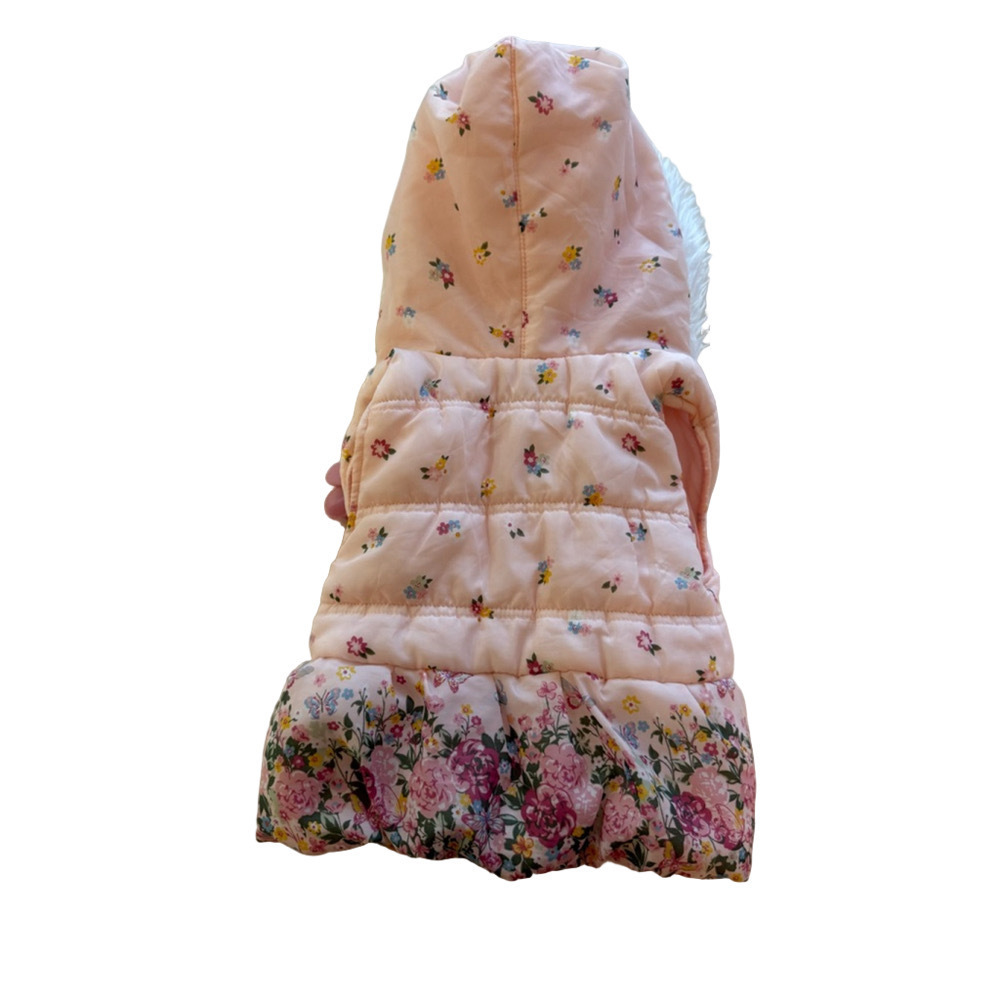 Girls Little Lass Vest 12M Pink Floral Puffer Hooded